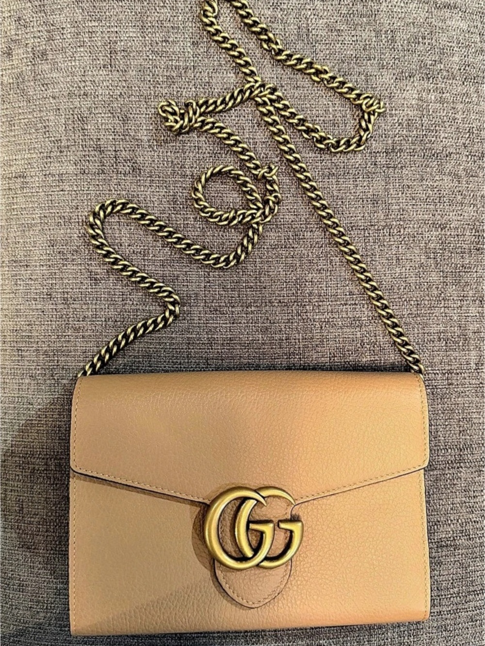 Gucci GG Marmont-Style Beige Leather Chain Shoulder Bag – Brand New